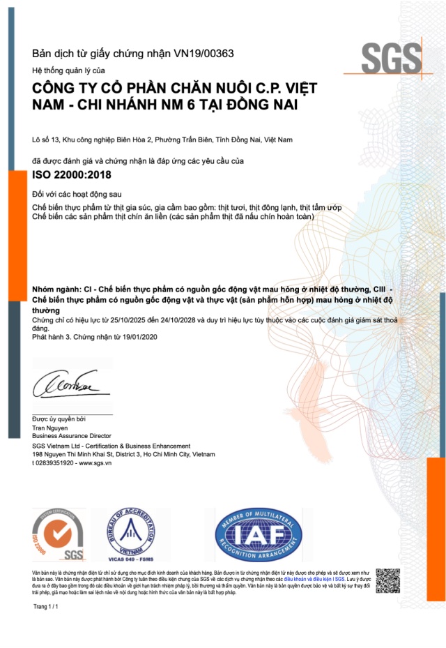 Giấy chứng nhận ISO 22000:2018